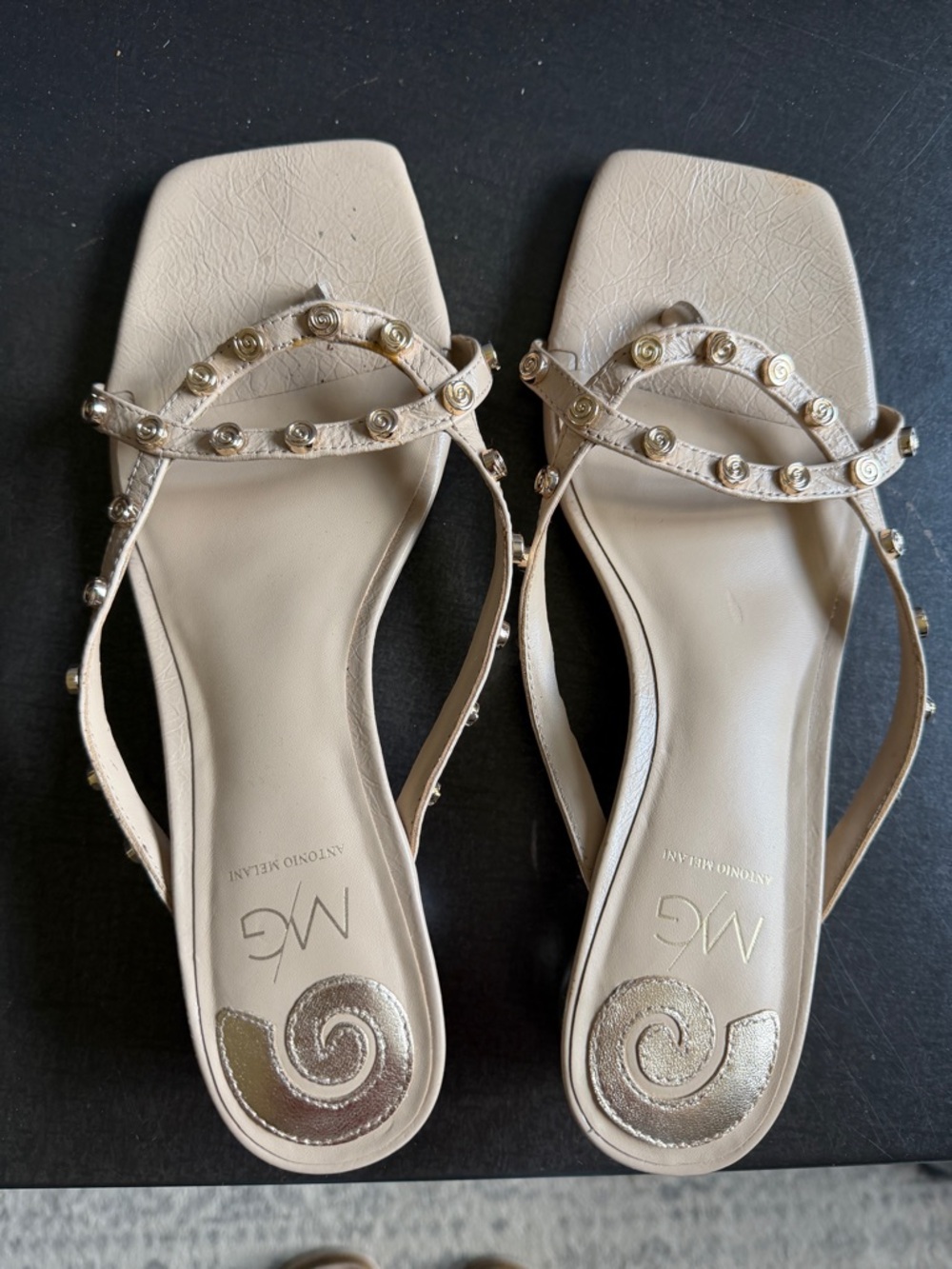 ANTONIO MELANI x MG Style Tan Studded Leather Sandals